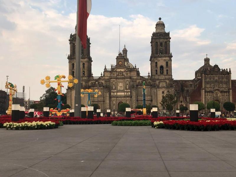 El Zócalo fue adornado con 12 mil nochebuenas y tres mil helechos. / Foto: José Antonio García. 