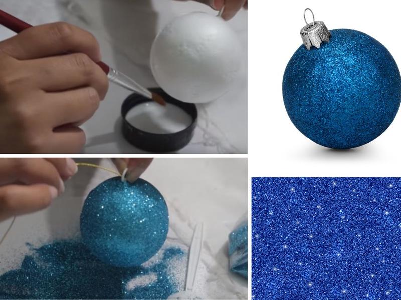 Cómo hacer esferas de Navidad con bolas de unicel y diamantina paso a paso/ Foto: iStock y captura YouTube Nadia Elias