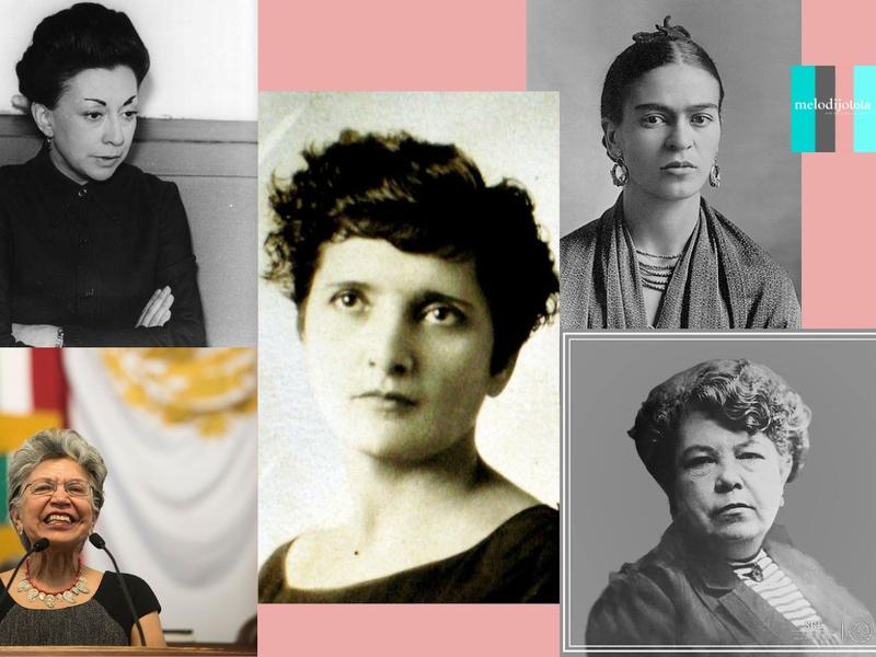 Collage Rosario Castellanos, Elvia Carrillo Puerto, Matilde Montoya, Frida Kahlo y Silvia Torres Castilleja